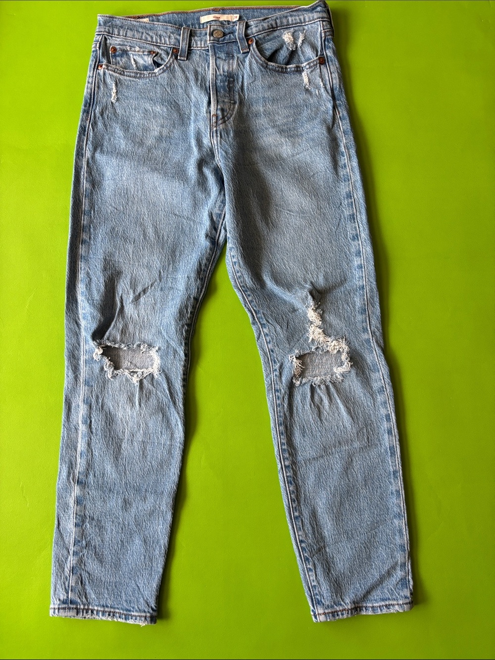 Light Blue Straight-Leg Distressed Women's Jeans